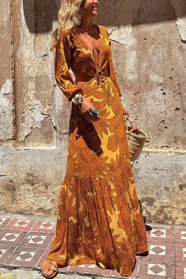 THE JULIA | CUTOUT WAIST LONG SLEEVE MAXI DRESS