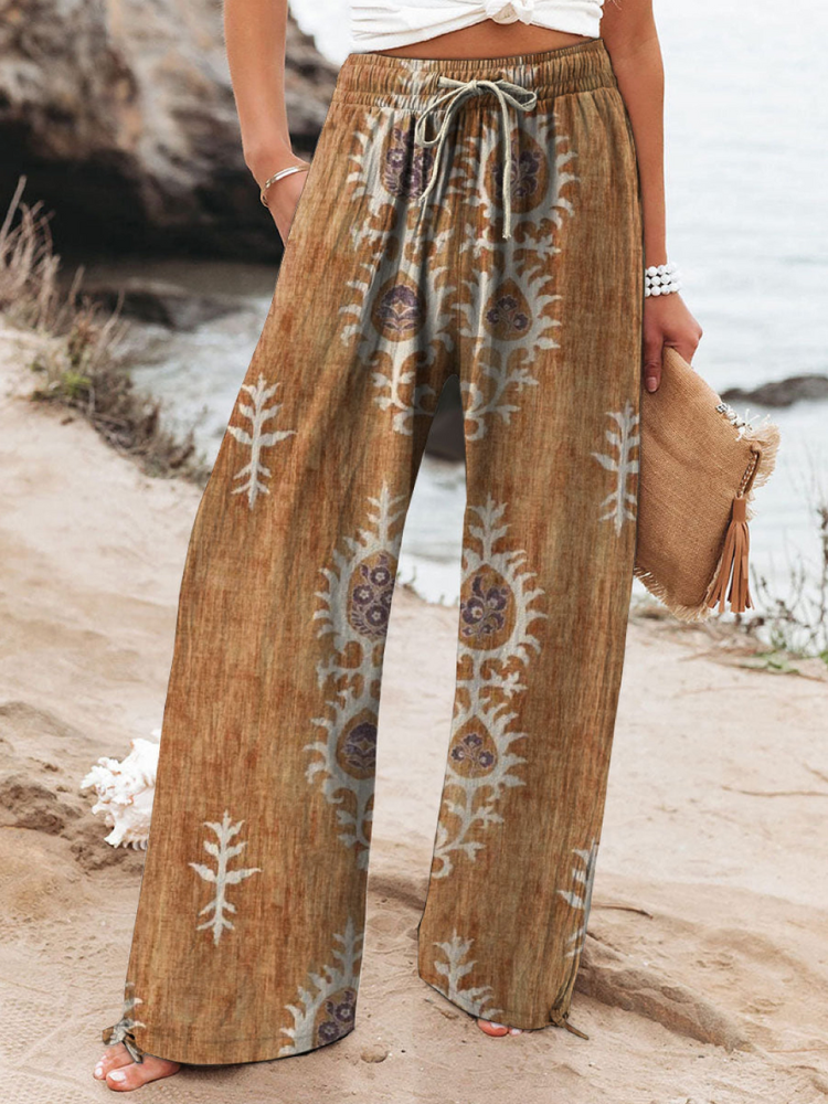 THE ZAYLA | VINTAGE FLORAL ART PRINT COTTON PANTS