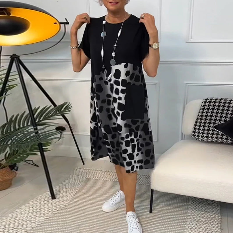THE LIV | RELAXED ROUND-NECK PRINT DRESS