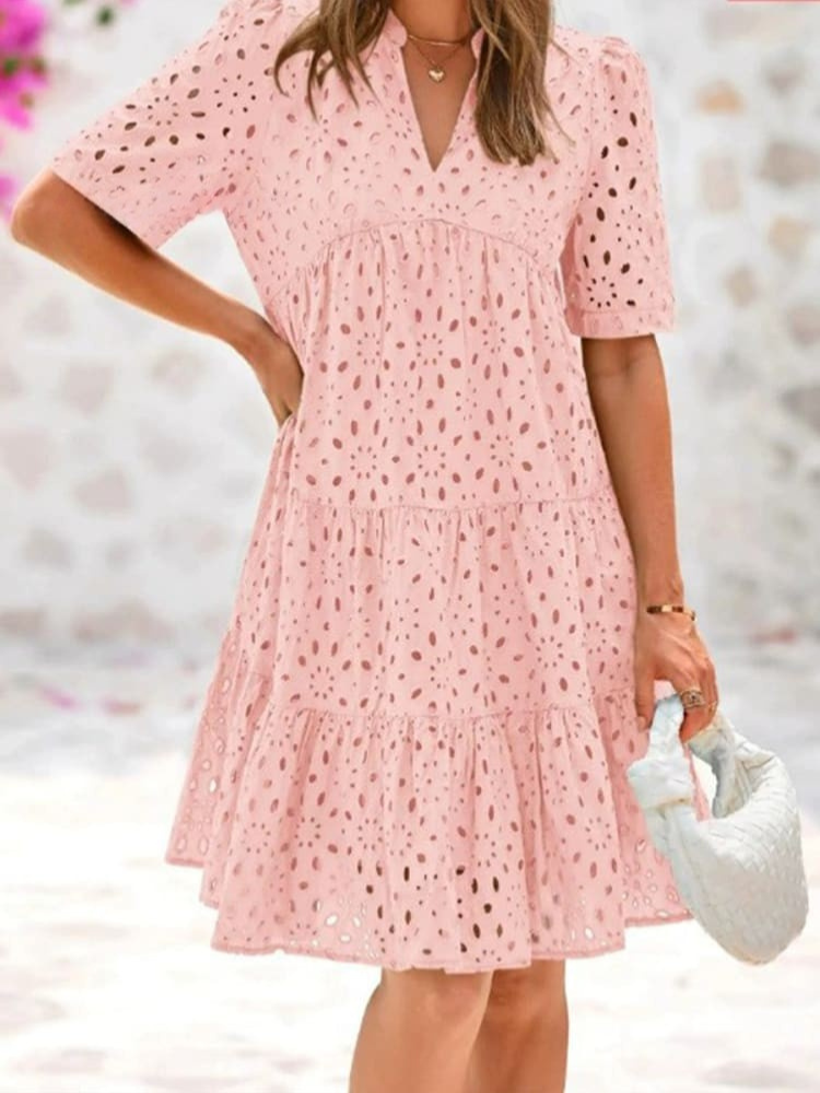 THE AMARIEL | CUTOUT EMBROIDERED COTTON DRESS
