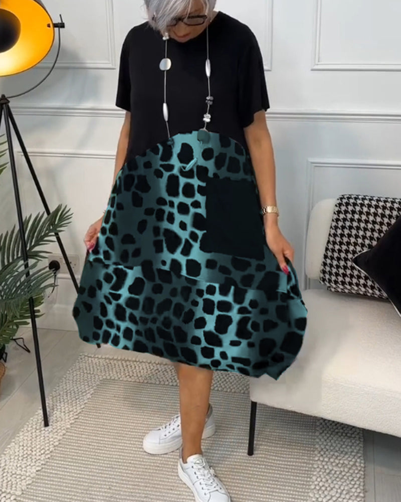 THE LIV | RELAXED ROUND-NECK PRINT DRESS
