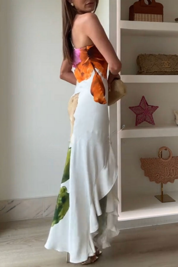 THE AMARILIS | ONE-SHOULDER FLORAL RUFFLE MAXI DRESS