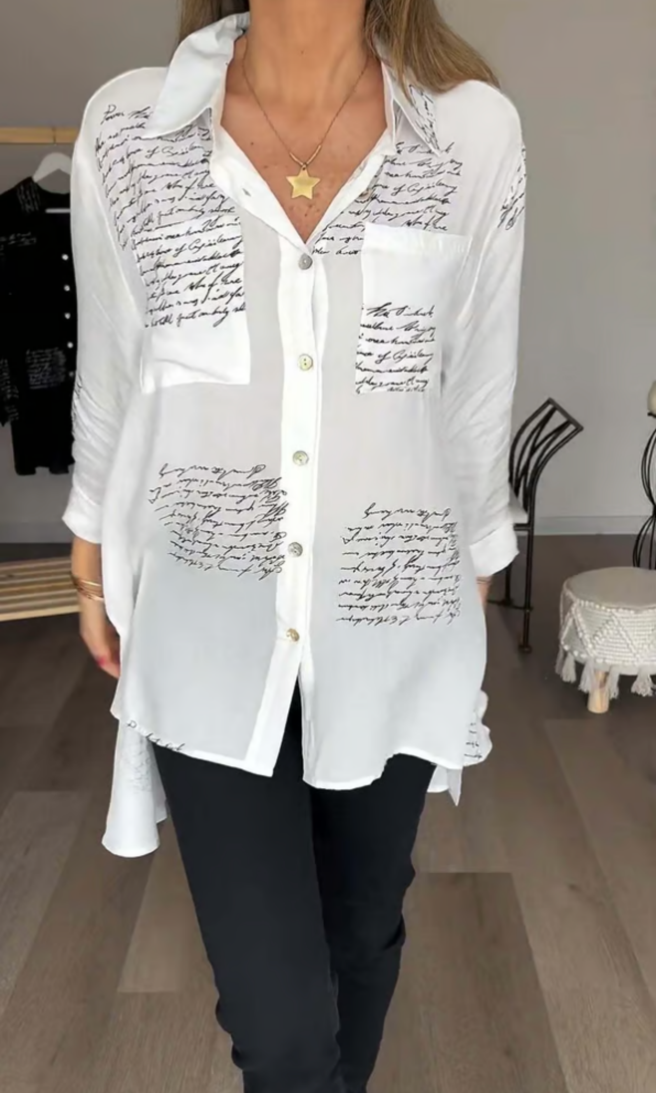 THE MAIKA | LETTER PRINT LAPEL SHIRT