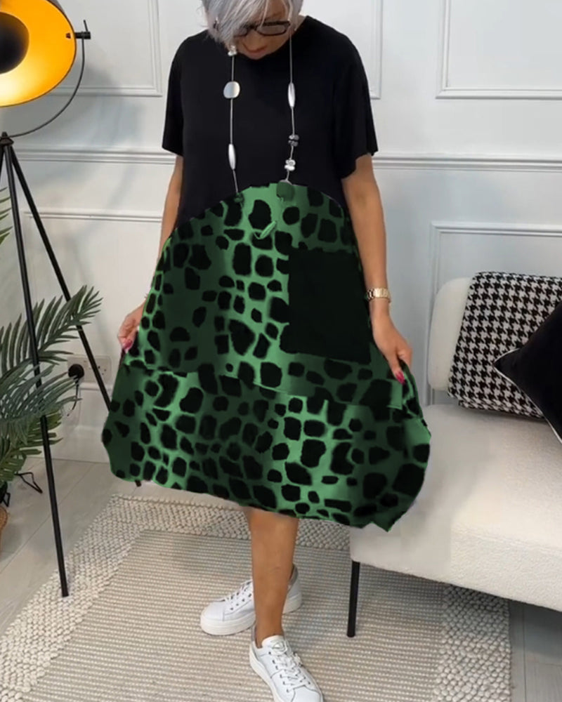 THE LIV | RELAXED ROUND-NECK PRINT DRESS