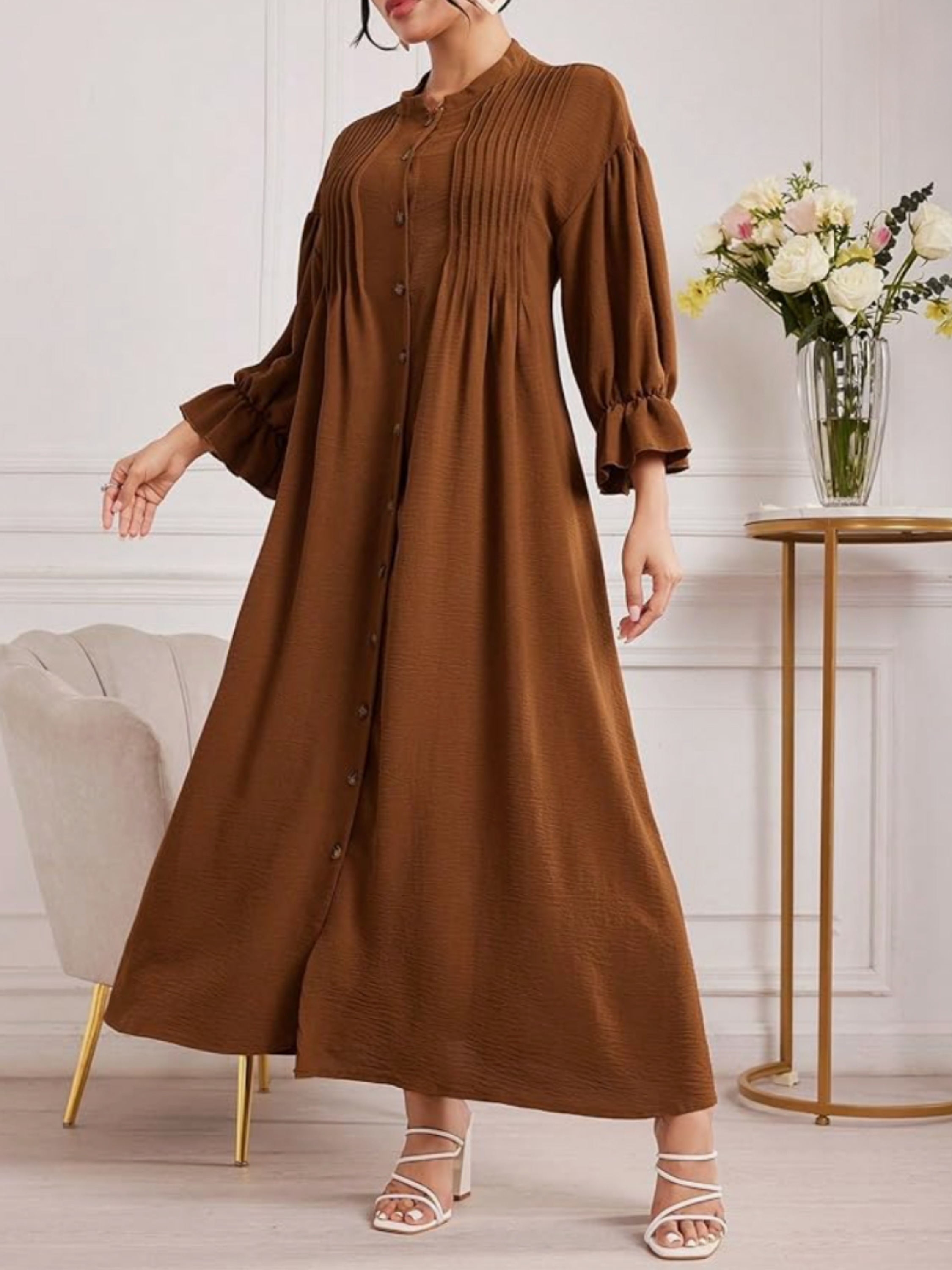 THE AMARIS | ELEGANT BUTTON-FRONT LONG-SLEEVE MAXI DRESS