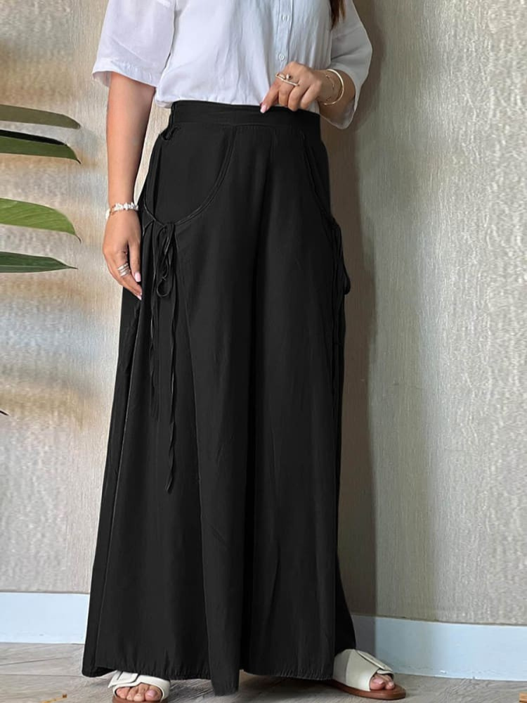 THE SOLAIRE | LINEN LACE-UP WIDE LEG PANTS