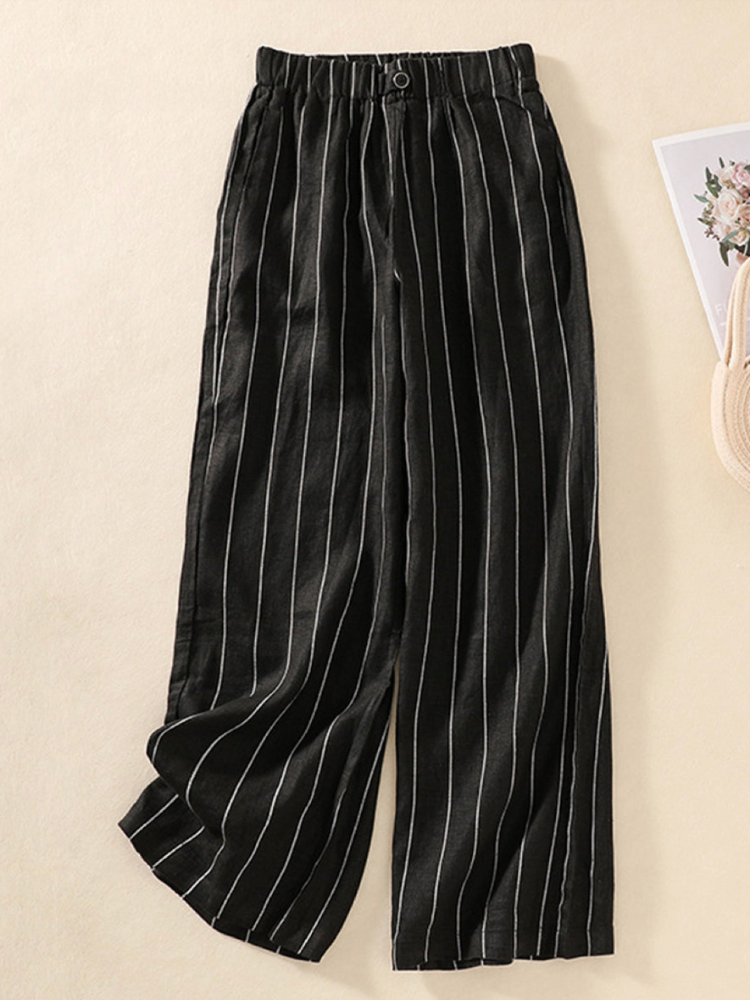 THE RIVERLANE | STRIPED COTTON-LINEN RELAXED PANTS