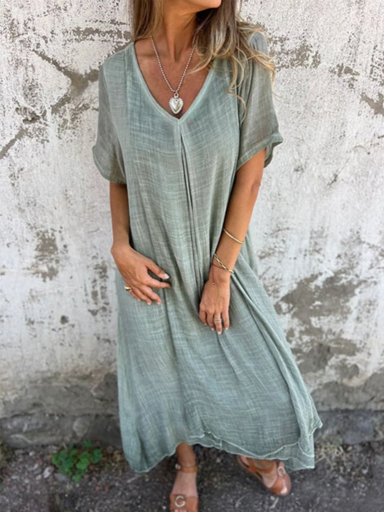 THE MIRELLE | V-NECK COTTON-LINEN DRESS