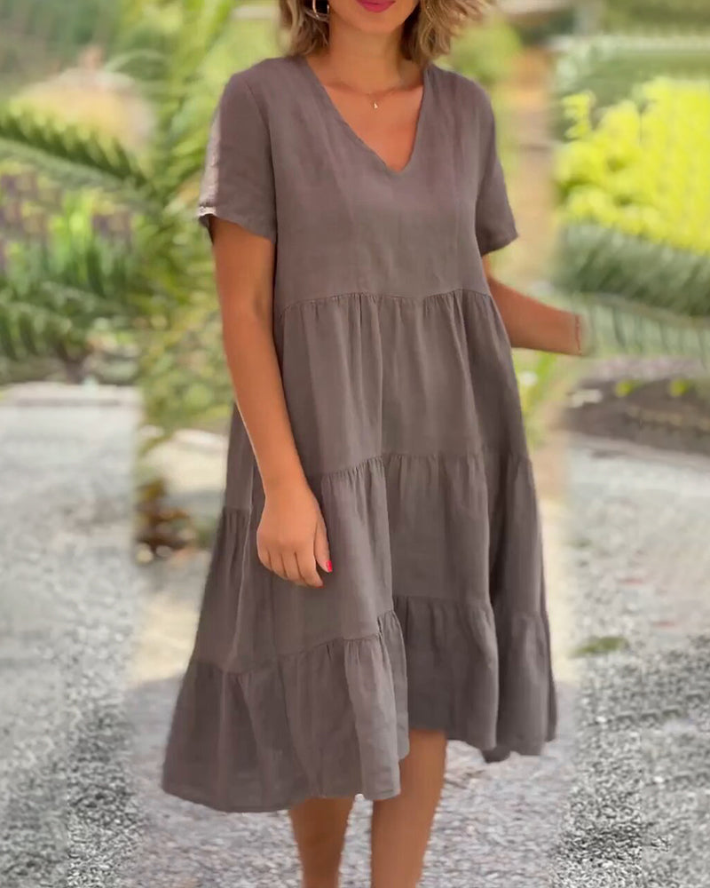 THE LIVANA | V-NECK COTTON-LINEN DRESS