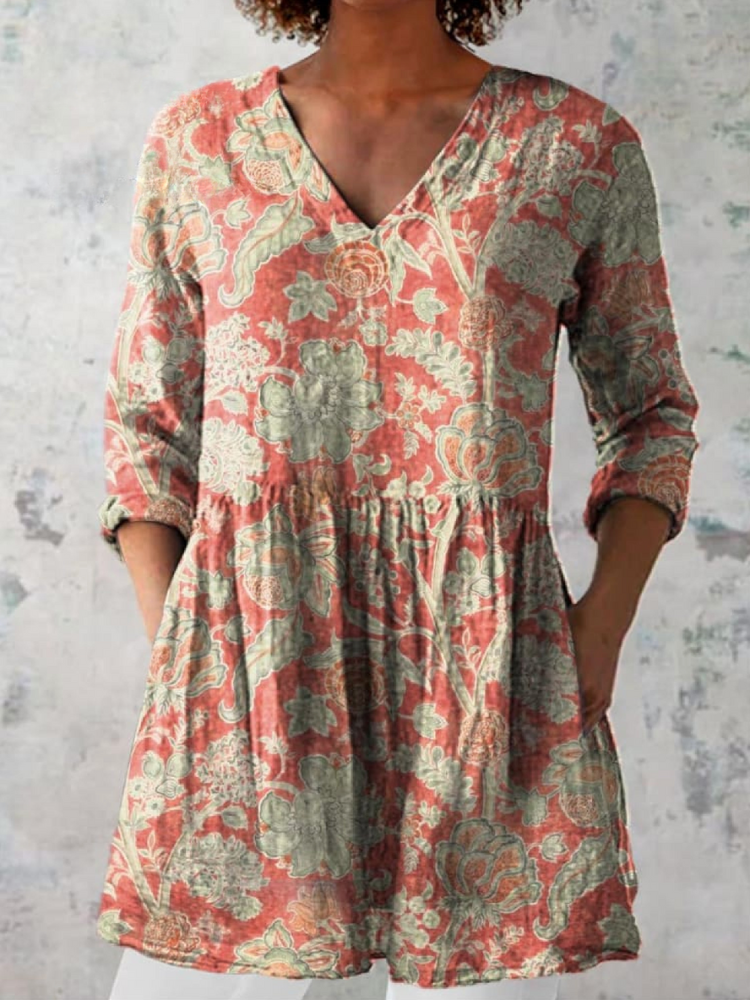 THE EVARA | VINTAGE FLORAL COTTON-LINEN PANTS