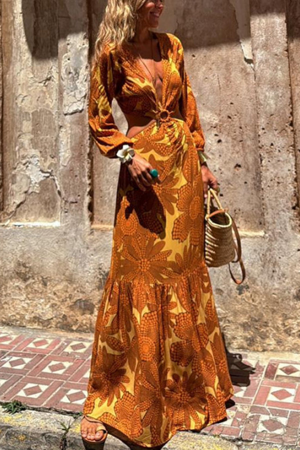 THE JULIA | CUTOUT WAIST LONG SLEEVE MAXI DRESS