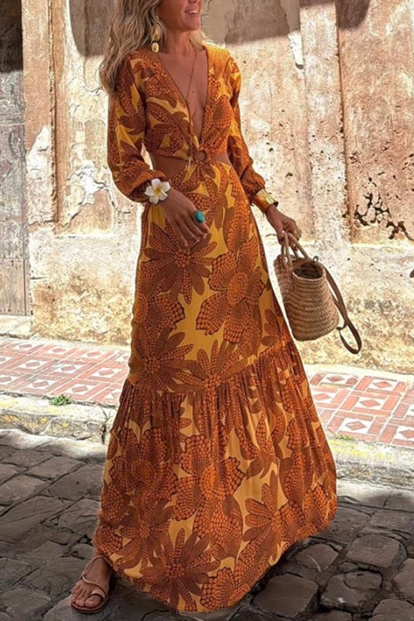 THE JULIA | CUTOUT WAIST LONG SLEEVE MAXI DRESS