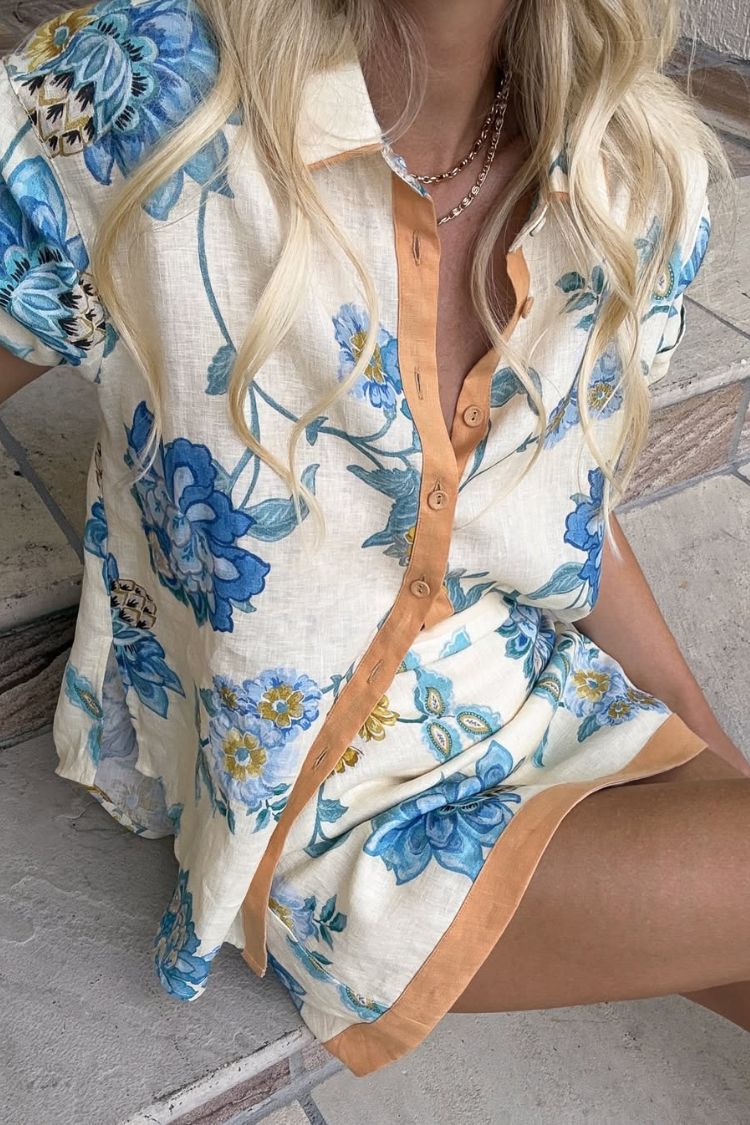 THE GISELLE | LINEN BLEND SHIRT AND ZIPPER MINI SKIRT SET