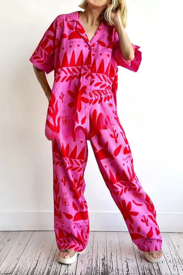 THE KAREN | PRINTED POCKET SHIRT AND ELASTIC WAIST PANTS SET