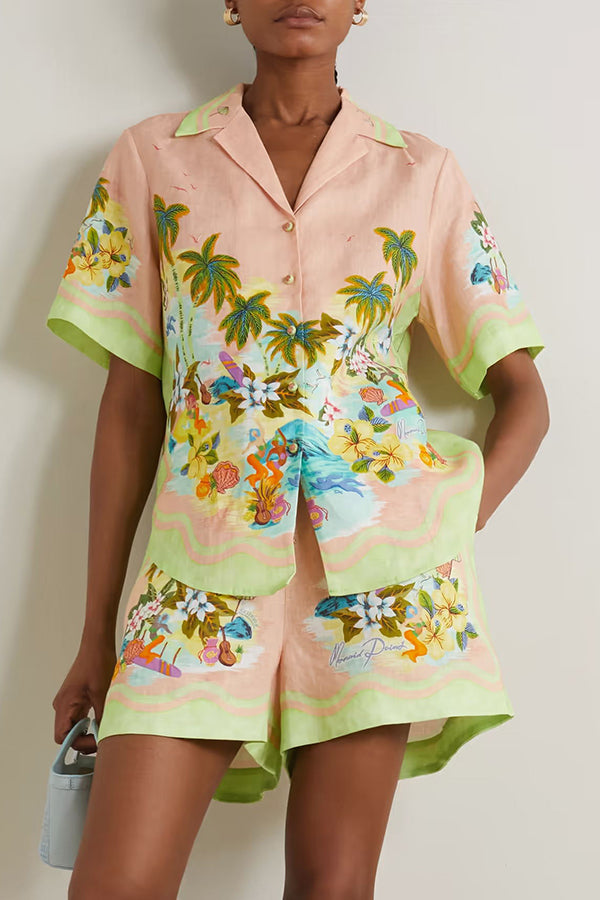 THE LILY | LINEN BLOUSE AND ELASTIC WAIST POCKETED SHORTS SET