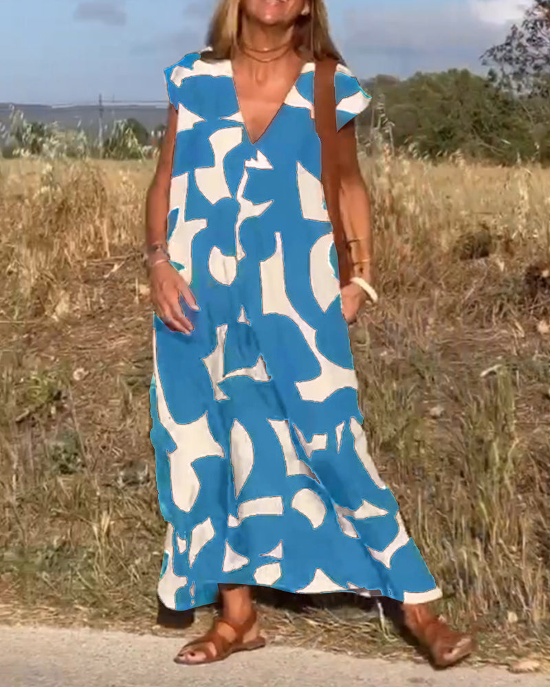 THE LIA | PRINTED V-NECK DRESS