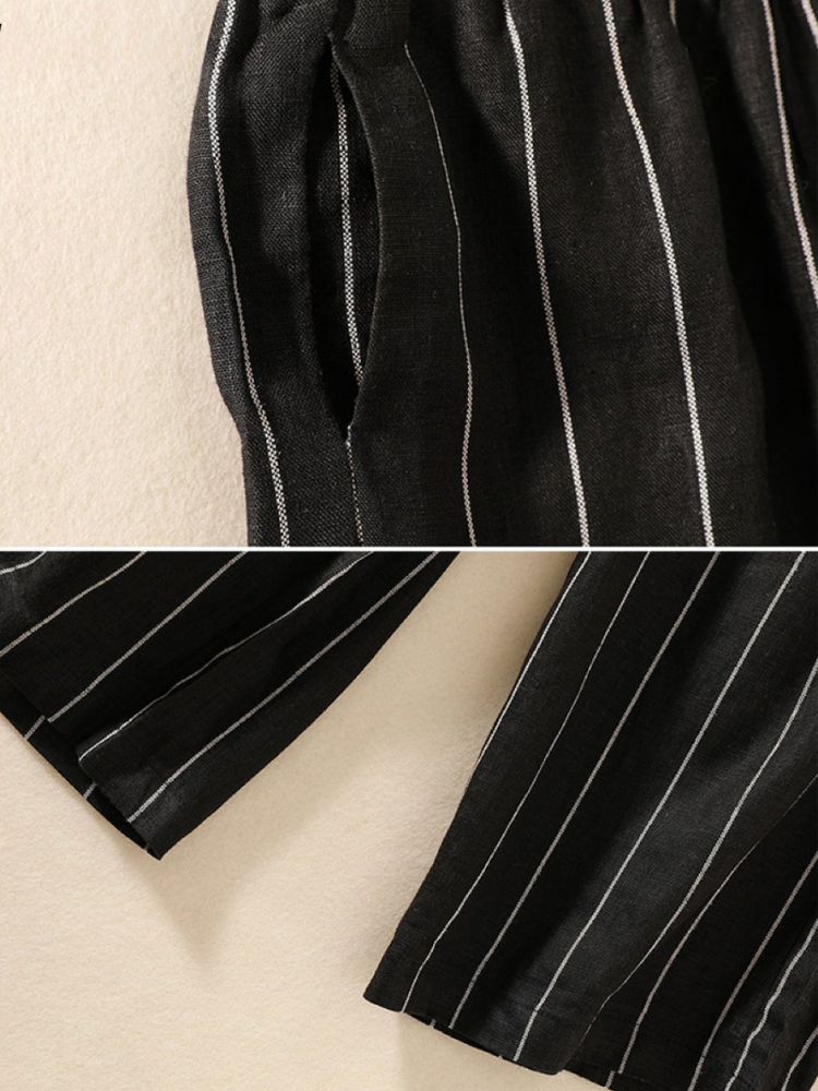 THE RIVERLANE | STRIPED COTTON-LINEN RELAXED PANTS
