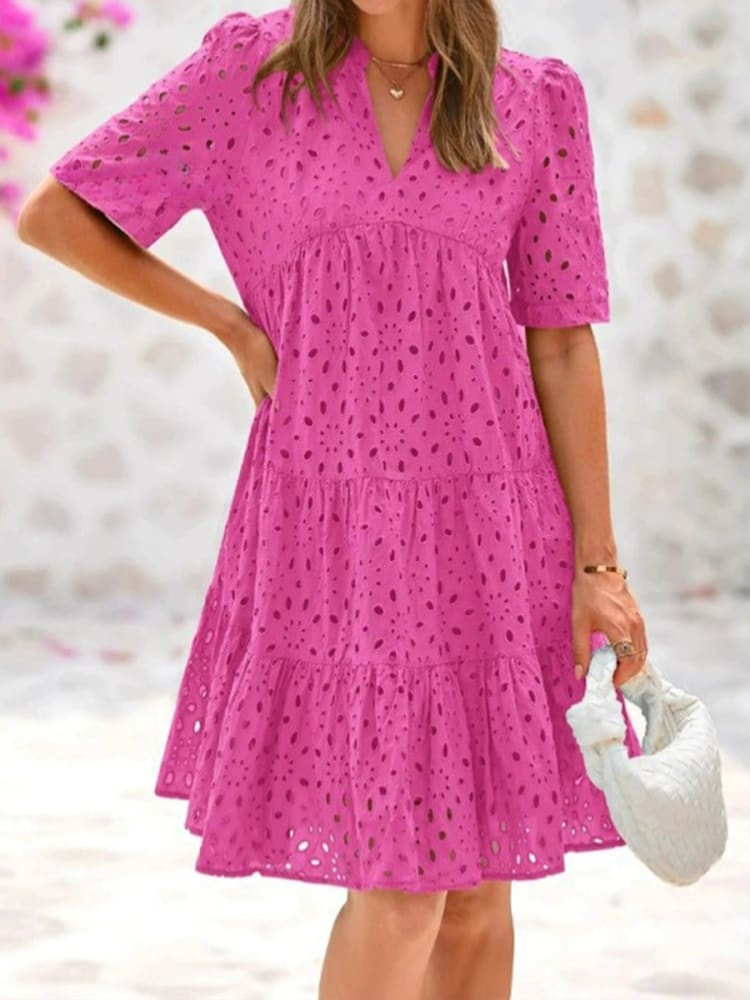 THE AMARIEL | CUTOUT EMBROIDERED COTTON DRESS