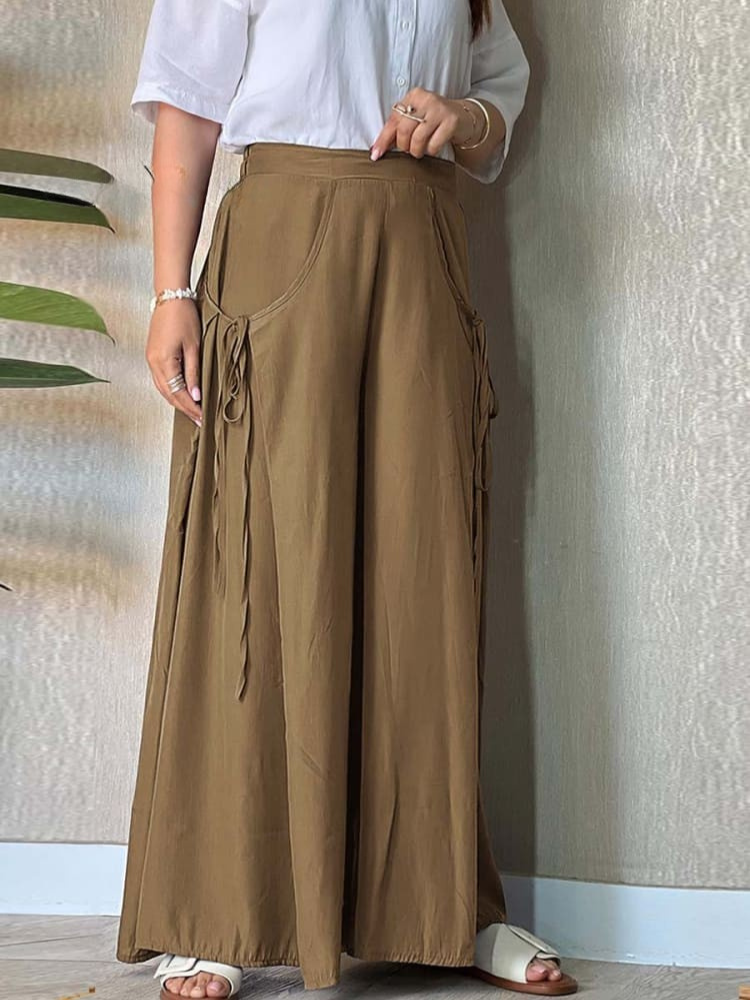 THE SOLAIRE | LINEN LACE-UP WIDE LEG PANTS