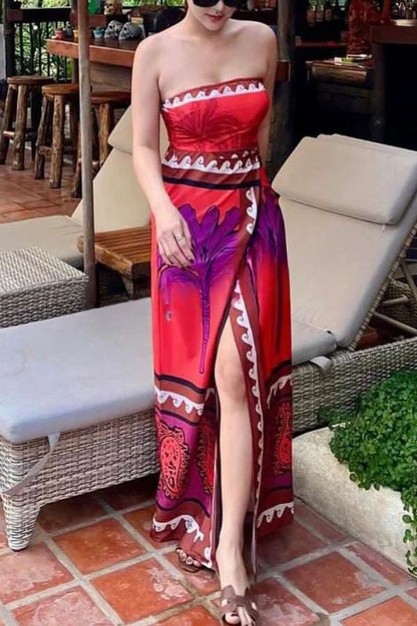 THE BOTANICAL | STRETCHY TUBE TOP HIGH WAIST SLIT MAXI DRESS