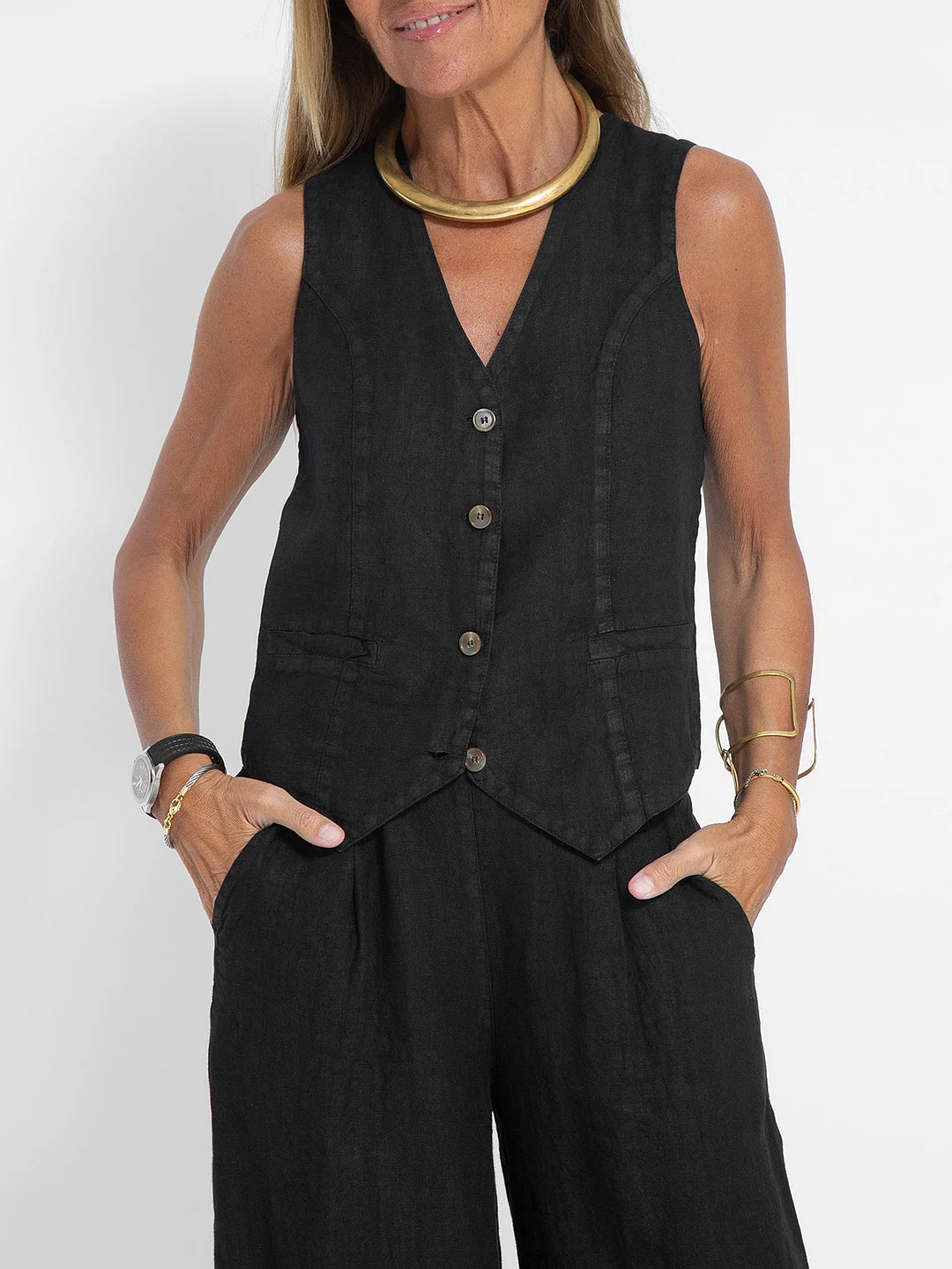 THE AIRA | BUTTONED VEST & WEDE-LEG TROUSERS ENSEMBLE