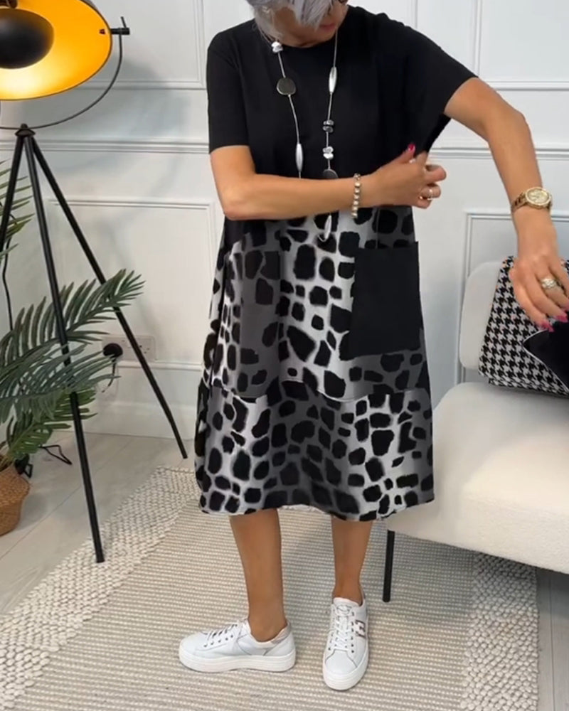 THE LIV | RELAXED ROUND-NECK PRINT DRESS