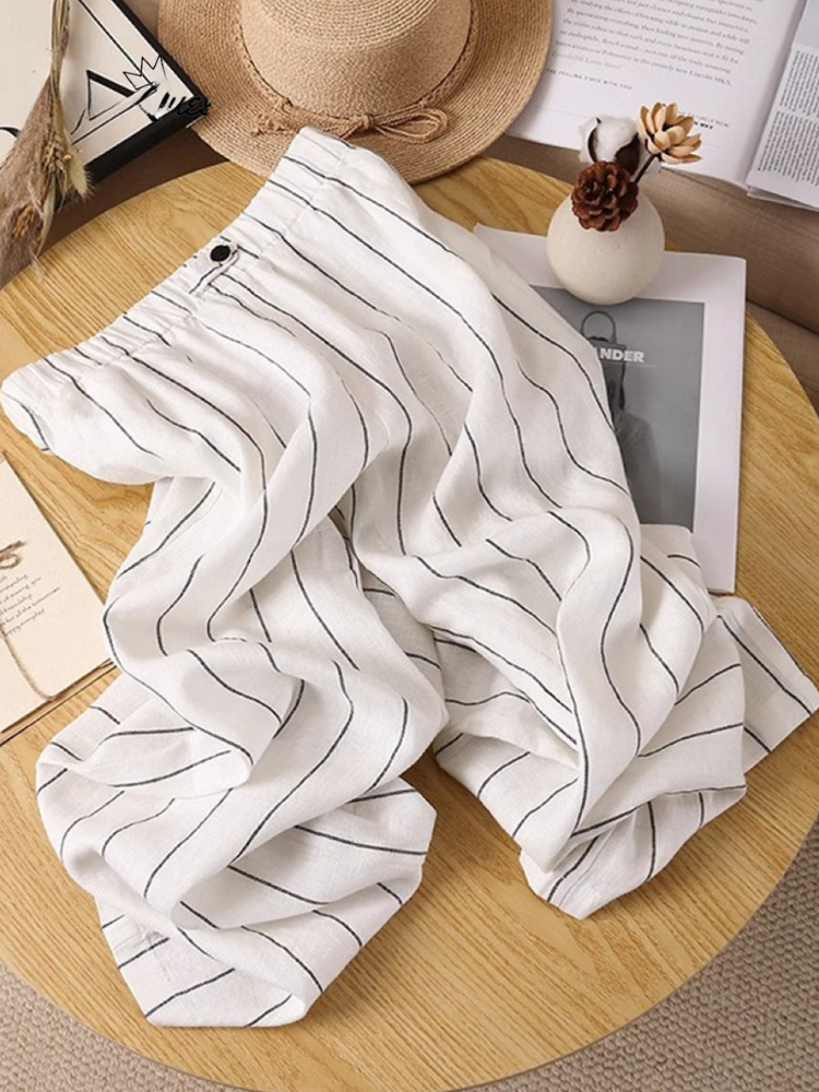 THE RIVERLANE | STRIPED COTTON-LINEN RELAXED PANTS