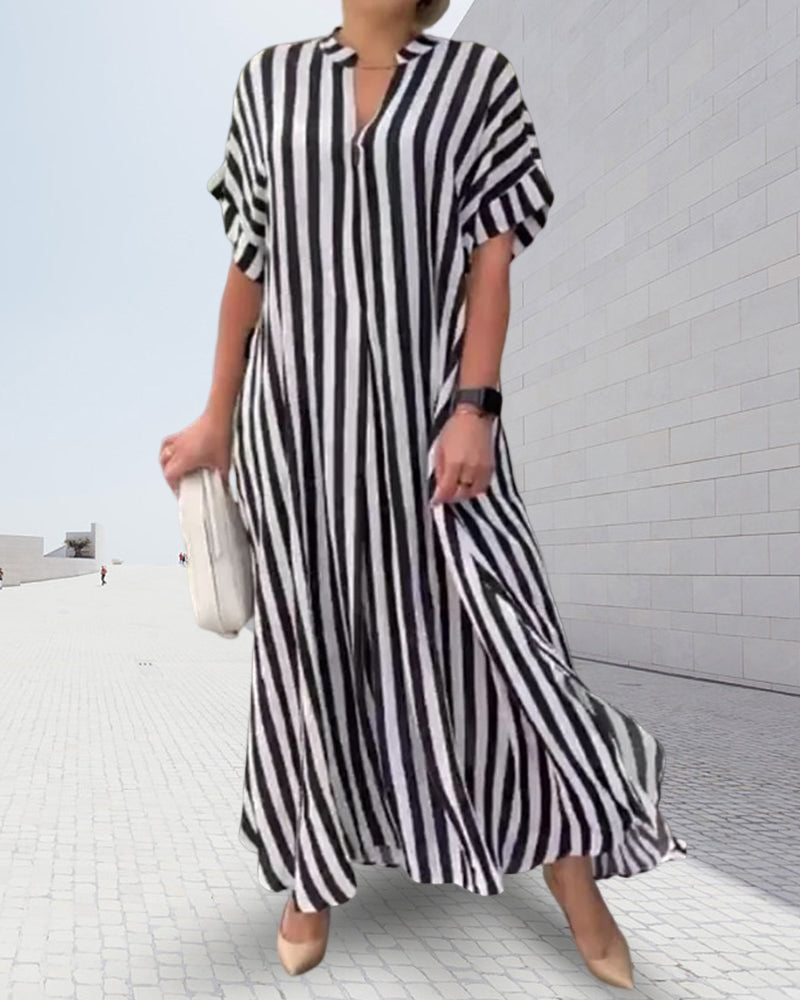 SIENA | STRIPED V-NECK SHIRT DRESS