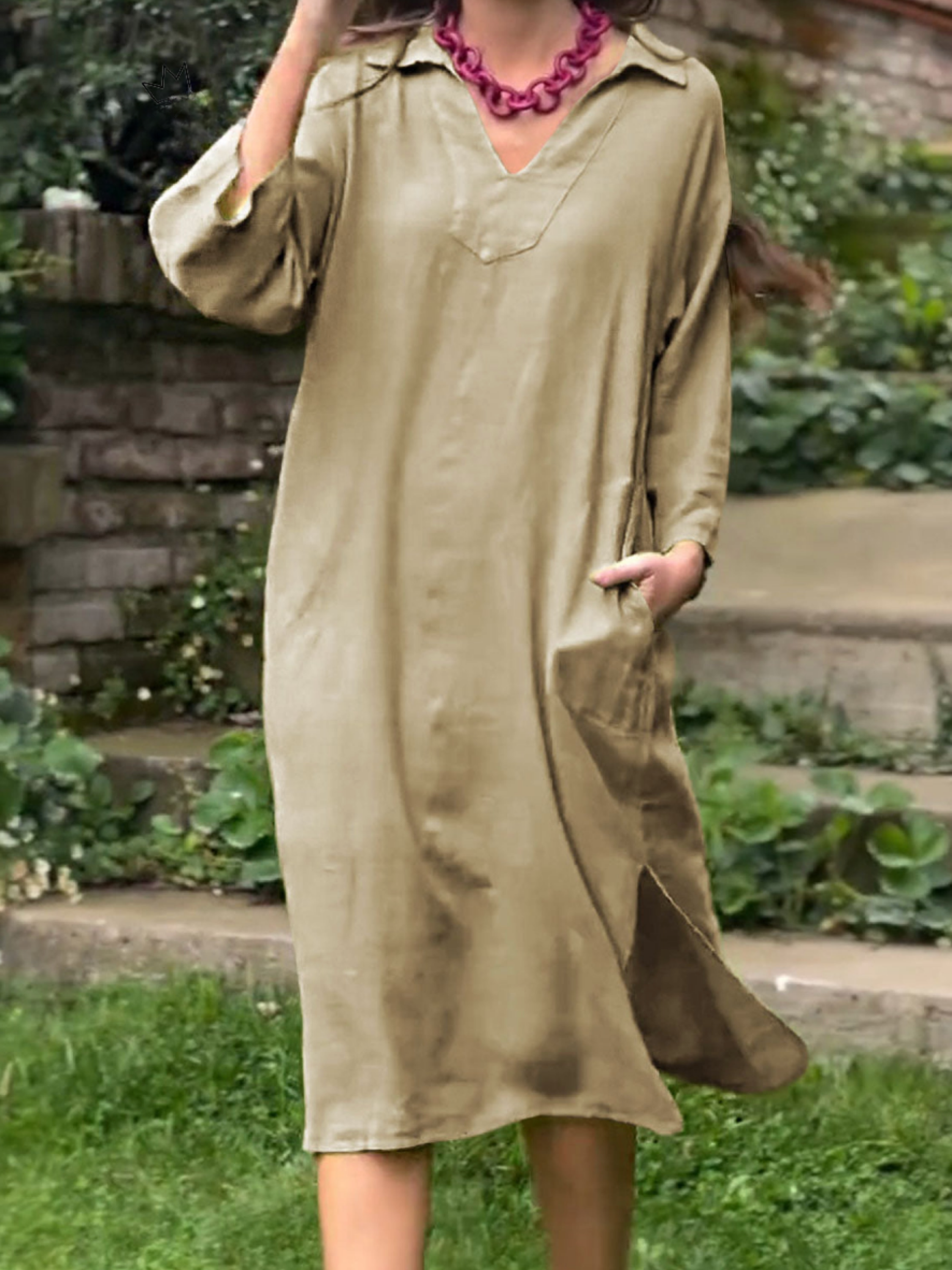 THE LOREINA | LAPEL COTTON LINEN DRESS