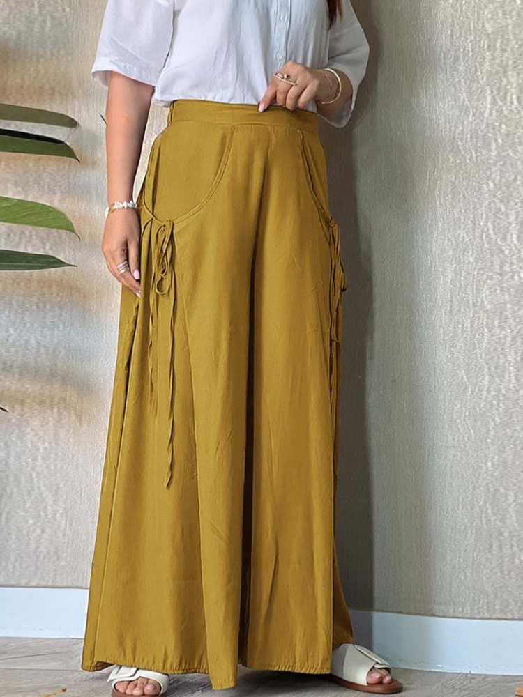 THE SOLAIRE | LINEN LACE-UP WIDE LEG PANTS