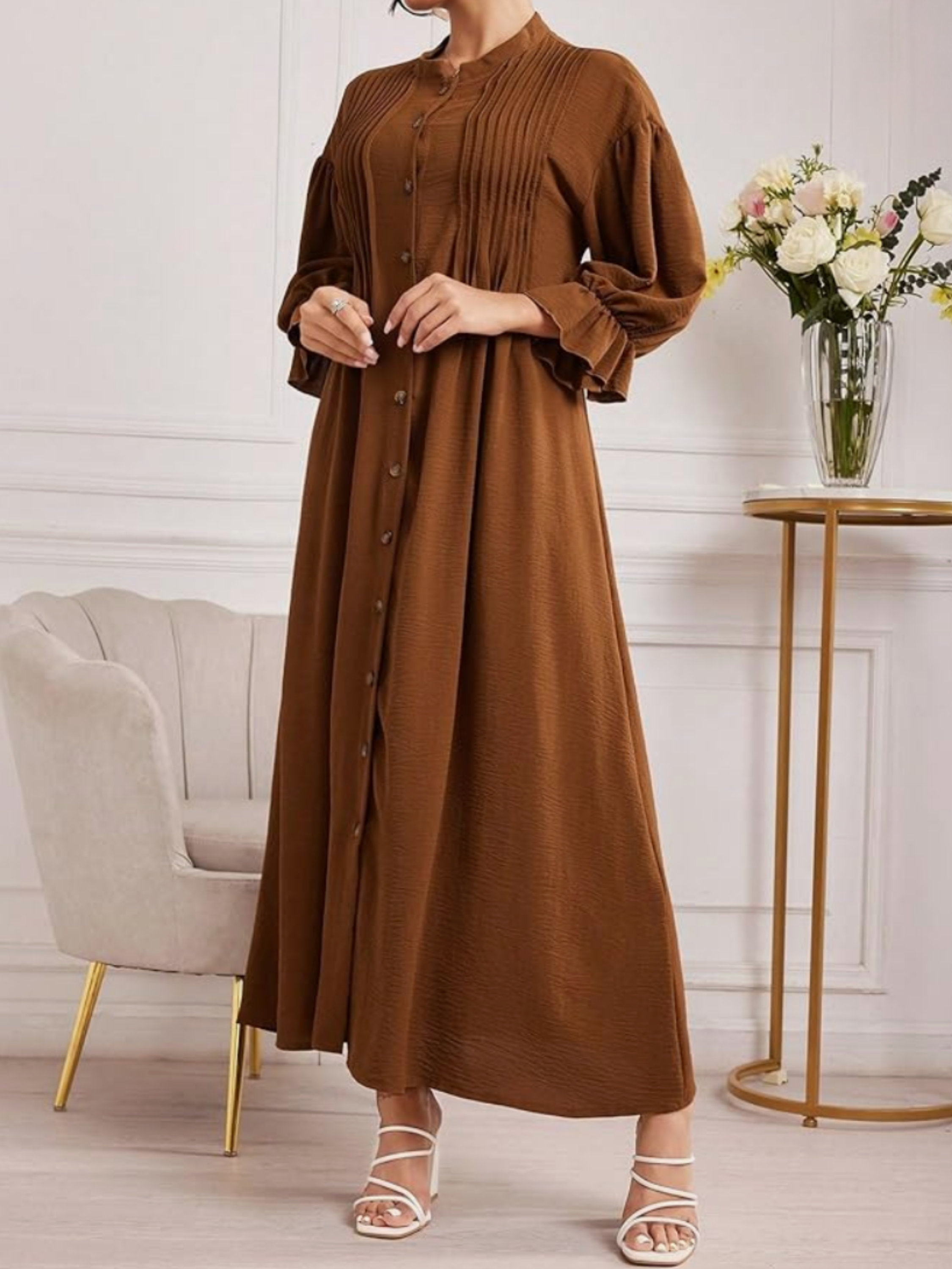 THE AMARIS | ELEGANT BUTTON-FRONT LONG-SLEEVE MAXI DRESS