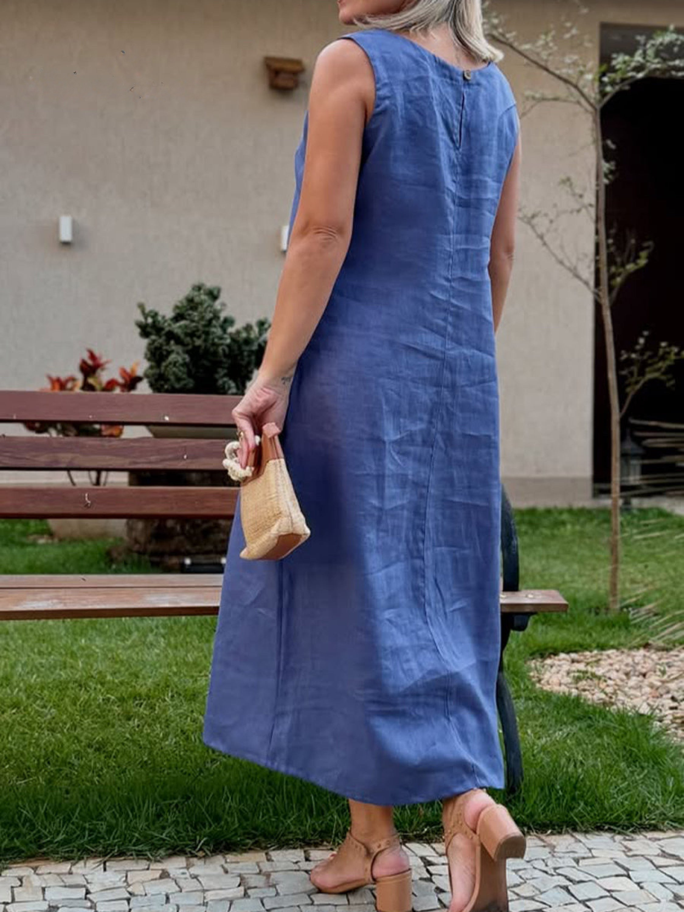 THE AVIRA | COTTON-LINEN SLEEVELESS DRESS