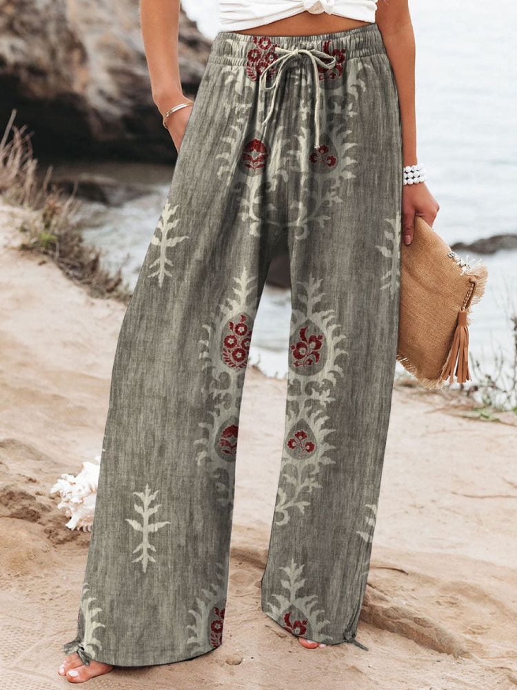 THE ZAYLA | VINTAGE FLORAL ART PRINT COTTON PANTS