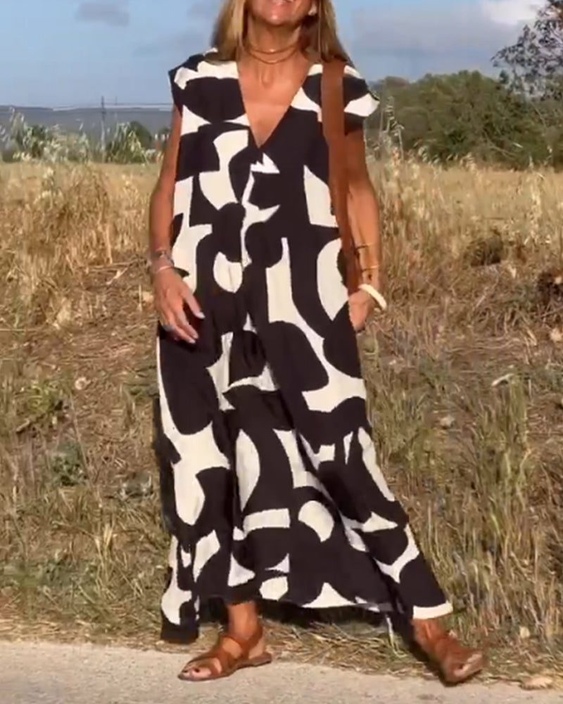 THE LIA | PRINTED V-NECK DRESS