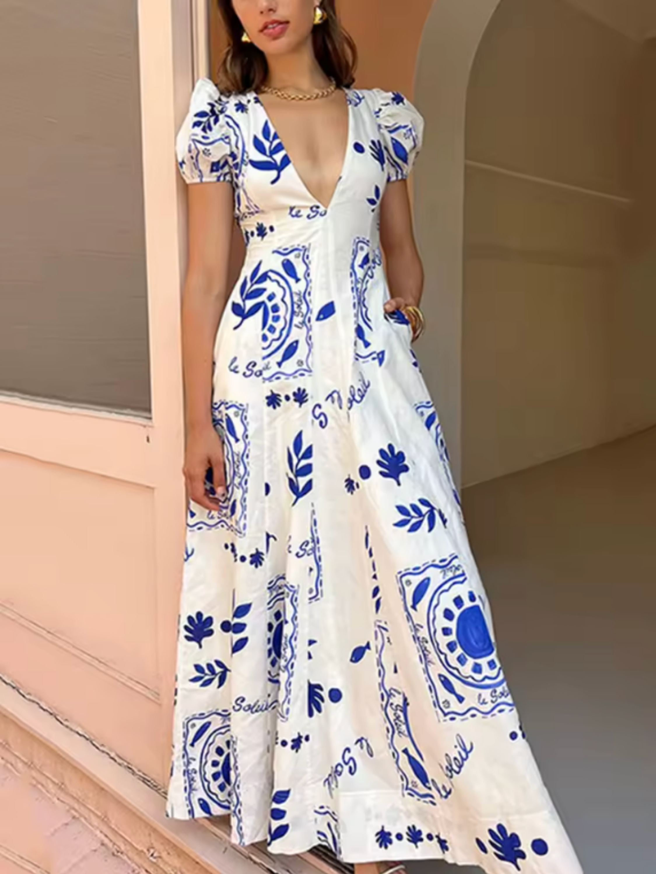 THE ZAREEN | PRINTED LINEN PUFF SLEEVE MAXI DRESS