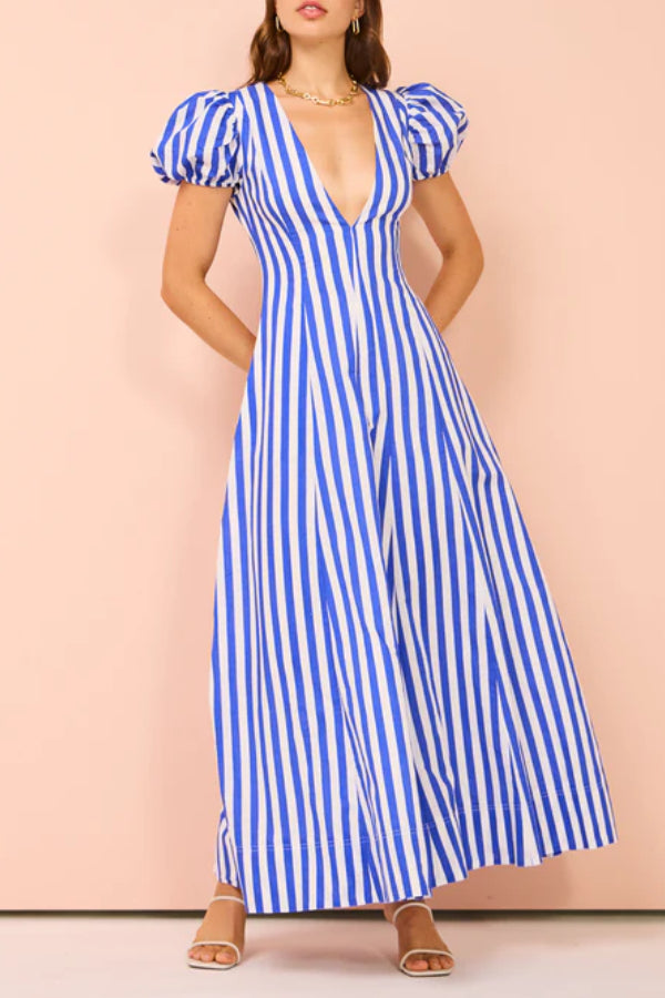 THE ALISON | PUFF SLEEVE POCKETED WAVY MAXI DRESS