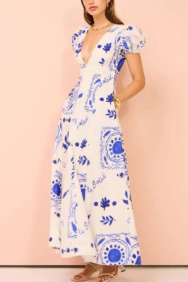 THE NICOLE | LINEN PUFF SLEEVE POCKETED MAXI DRESS
