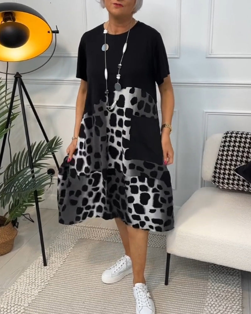 THE LIV | RELAXED ROUND-NECK PRINT DRESS