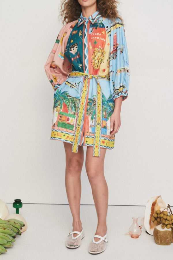 THE CARMEN | BALLOON SLEEVE BELTED POCKET SHIRT MINI DRESS