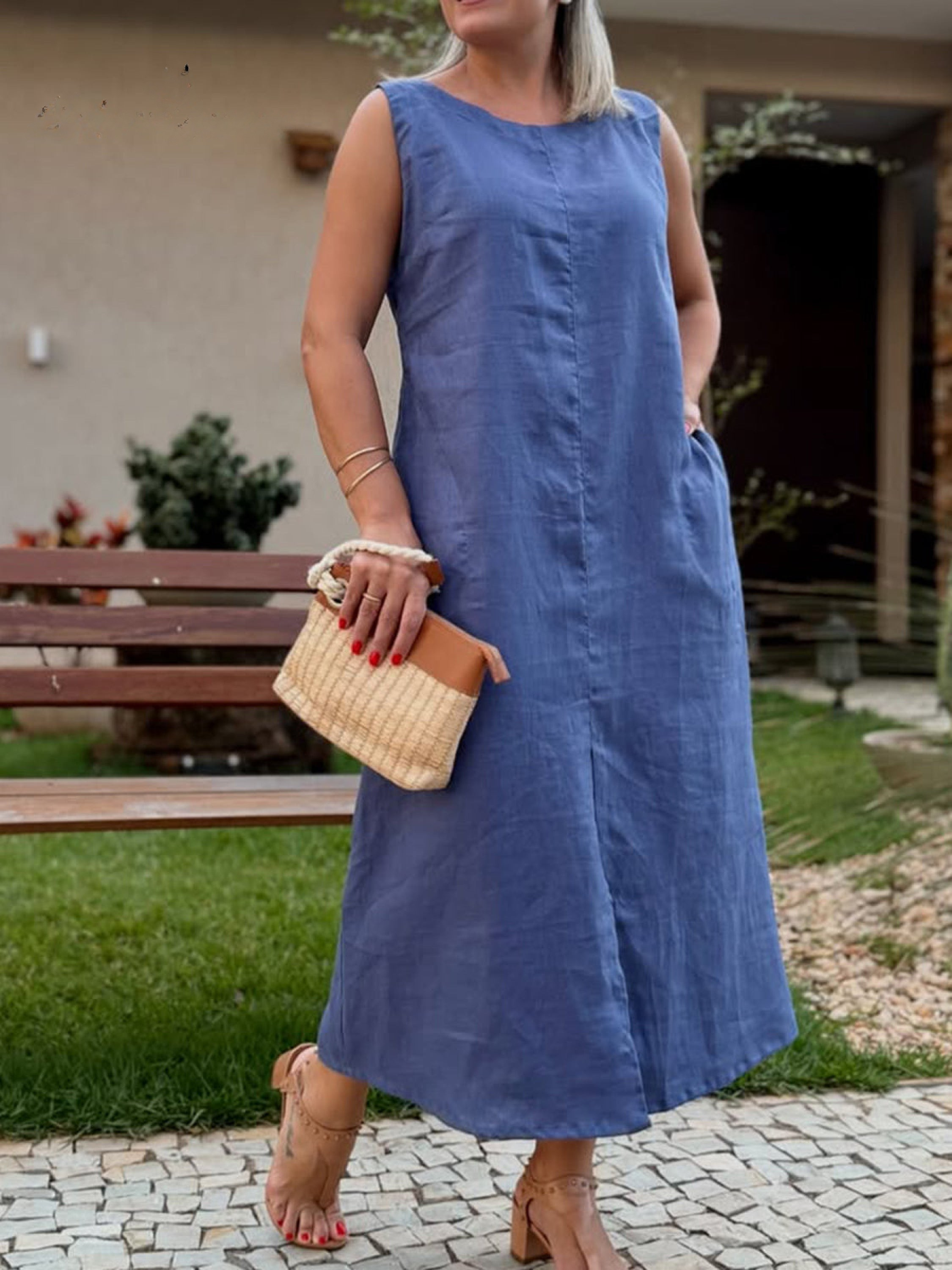 THE AVIRA | COTTON-LINEN SLEEVELESS DRESS