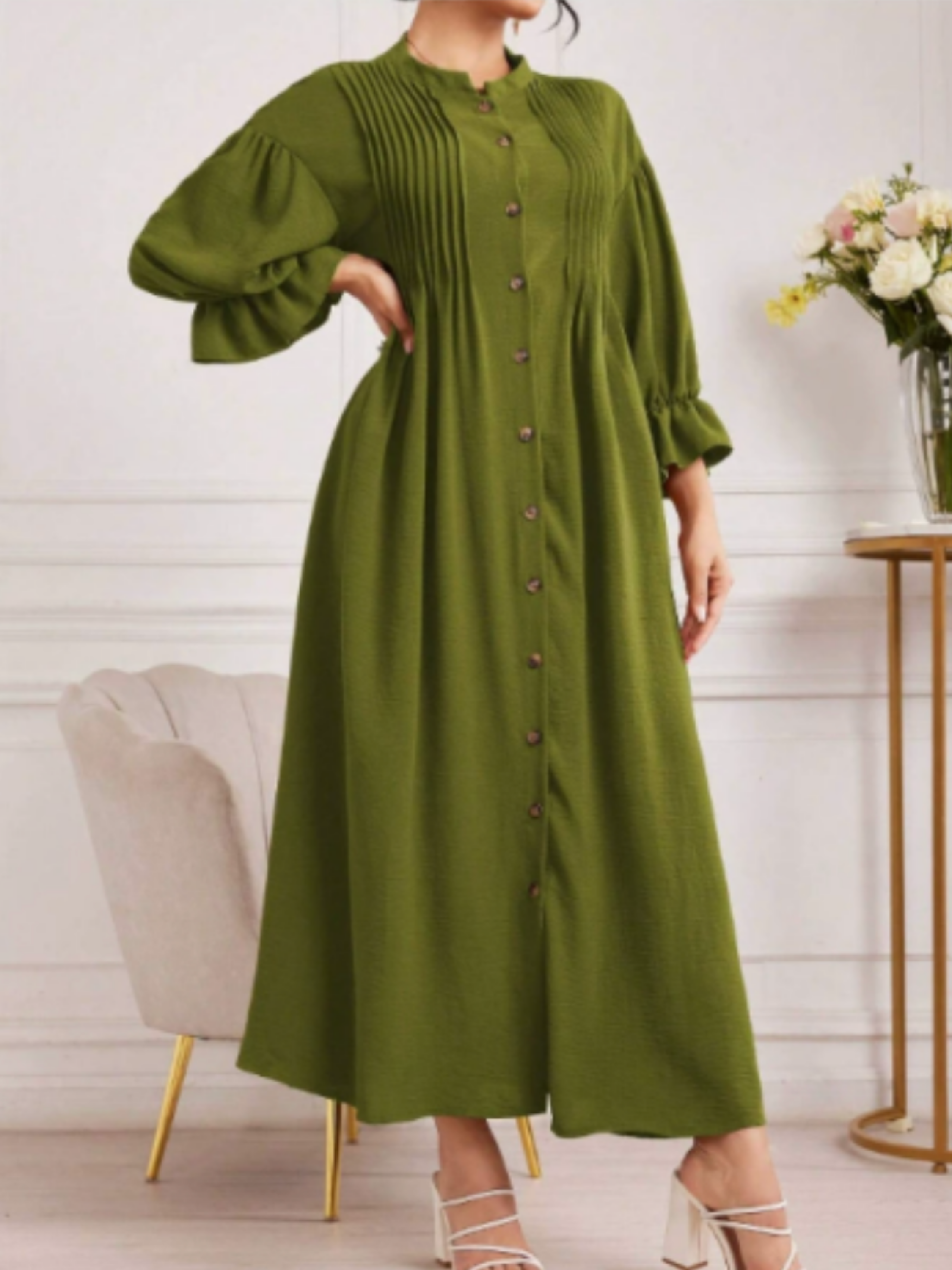 THE AMARIS | ELEGANT BUTTON-FRONT LONG-SLEEVE MAXI DRESS