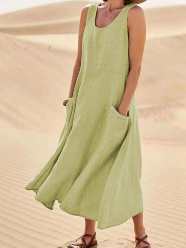 THE SUNMARÉ | LINEN COTTON SLEEVELESS MAXI DRESS