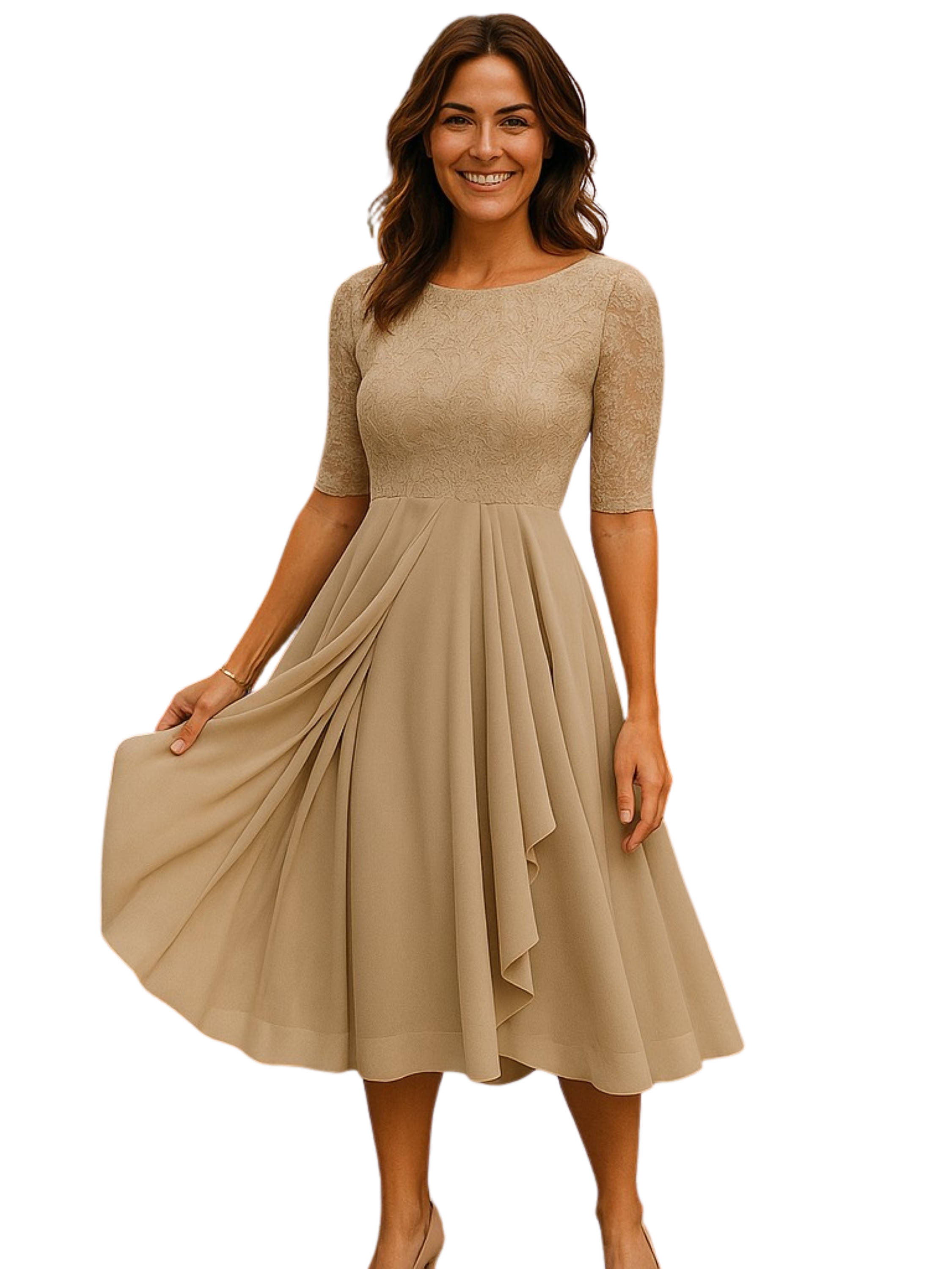 THE MARTYNA | LACE-SLEEVE ELEGANT MIDI DRESS