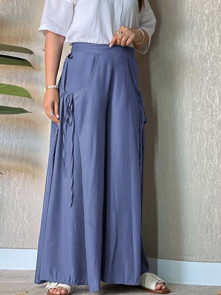 THE SOLAIRE | LINEN LACE-UP WIDE LEG PANTS