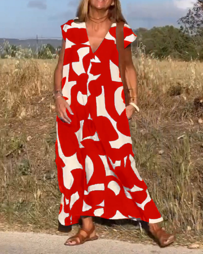 THE LIA | PRINTED V-NECK DRESS