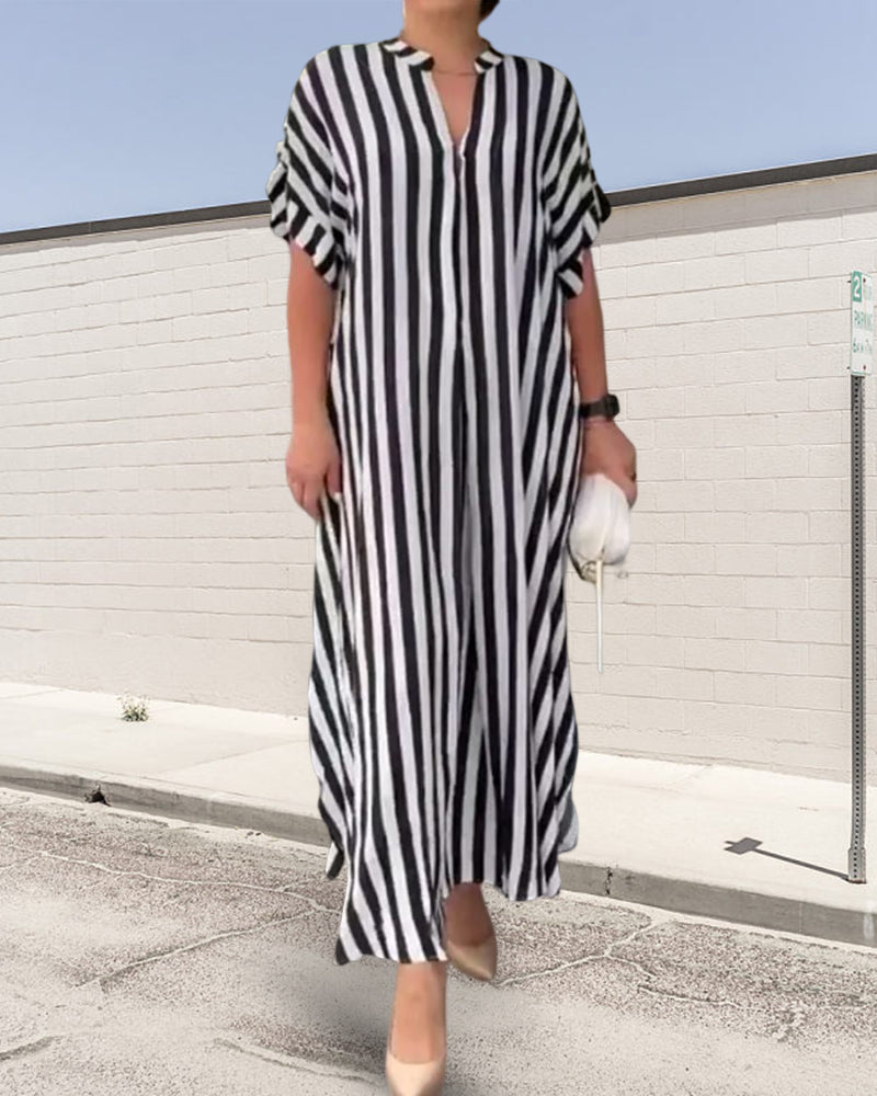 SIENA | STRIPED V-NECK SHIRT DRESS