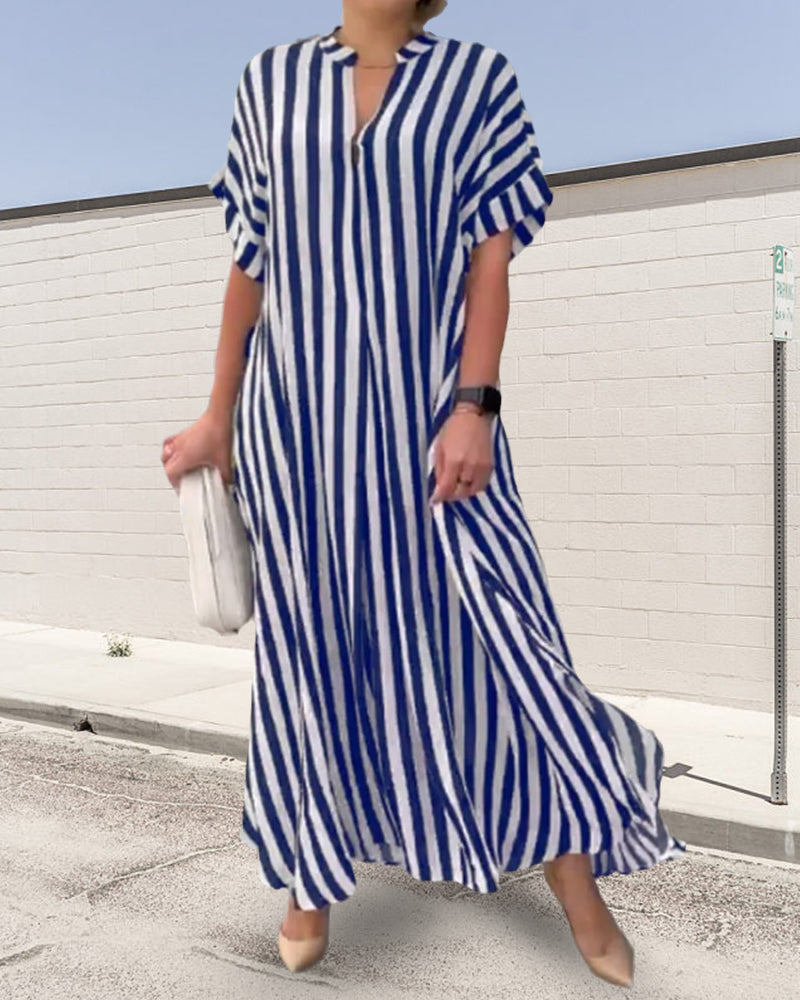 SIENA | STRIPED V-NECK SHIRT DRESS