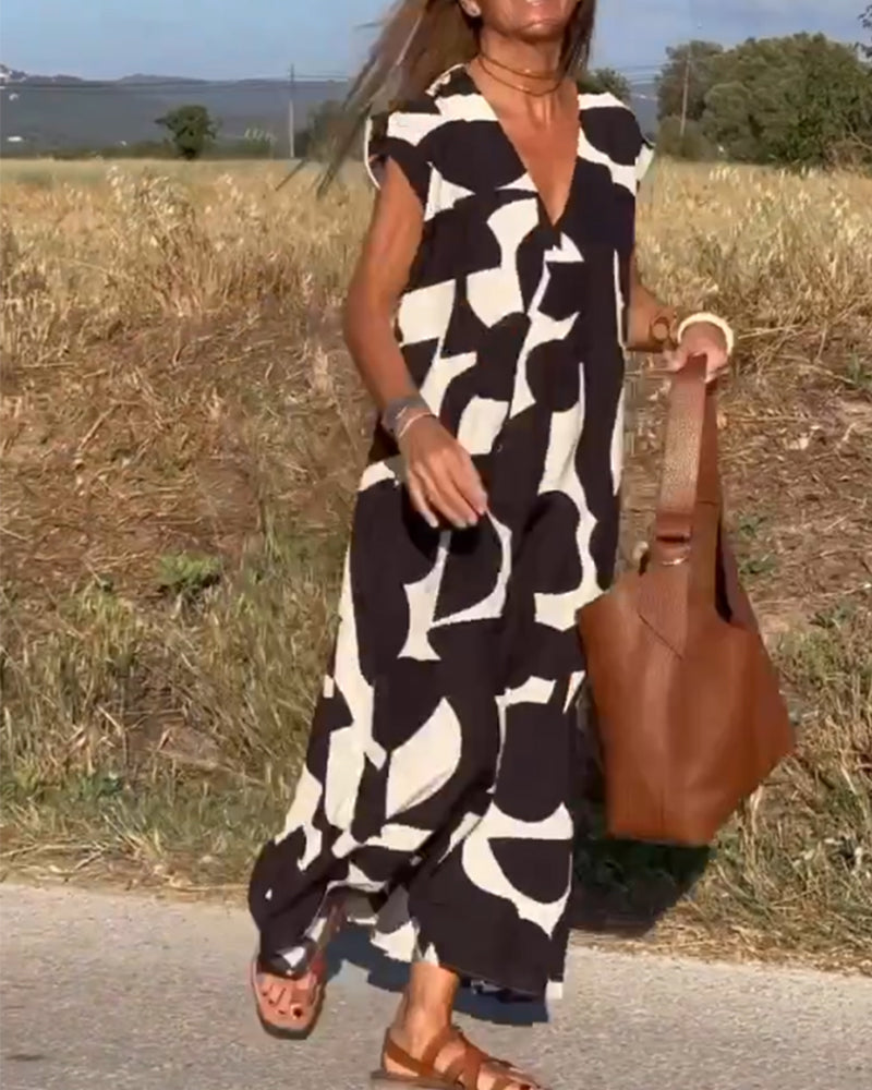 THE LIA | PRINTED V-NECK DRESS
