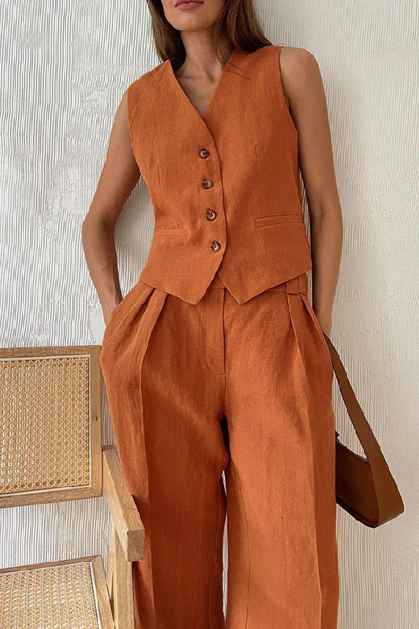 THE LAURA | SLEEVELESS VEST LOW WAIST PANTS SET