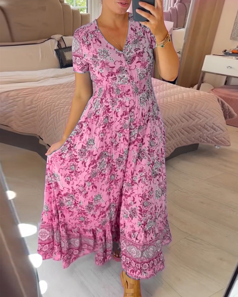 THE WIBIA | FLORAL V-NECK FLOW DRESS